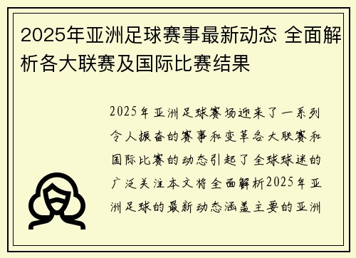 2025年亚洲足球赛事最新动态 全面解析各大联赛及国际比赛结果